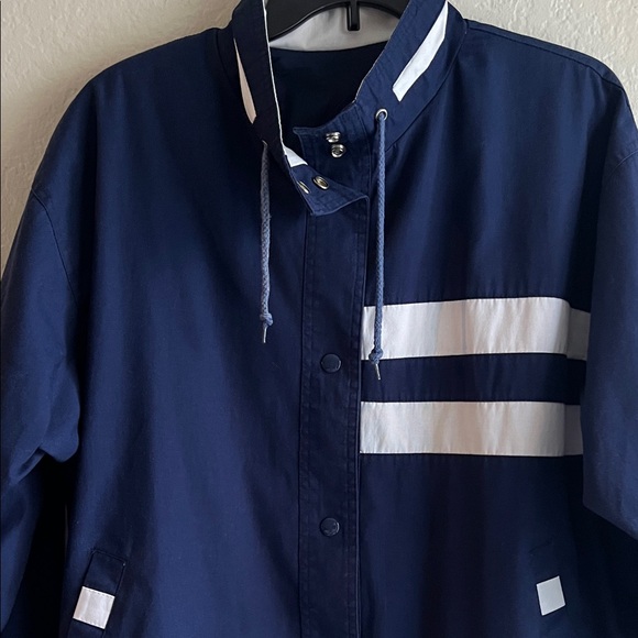 Vintage Current Air Navy Blue with White Accents Bomber Jacket Windbreaker in S - Picture 3 of 14
